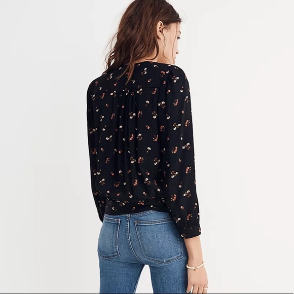 Madewell-Black, floral, wrap top - Picture 2 of 7